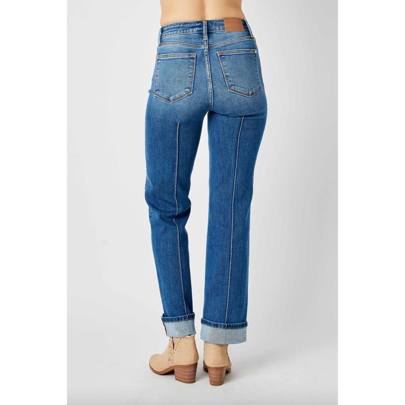 Judy Blue Front Seam Cuffed Straight Leg Jeans