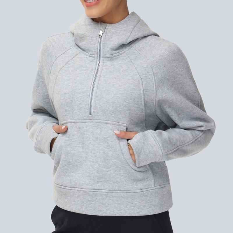 THE GYM PEOPLE Womens' Hoodies Half Zip Fleece Crop Pullover Sweatshirts with Pockets Thumb Hole