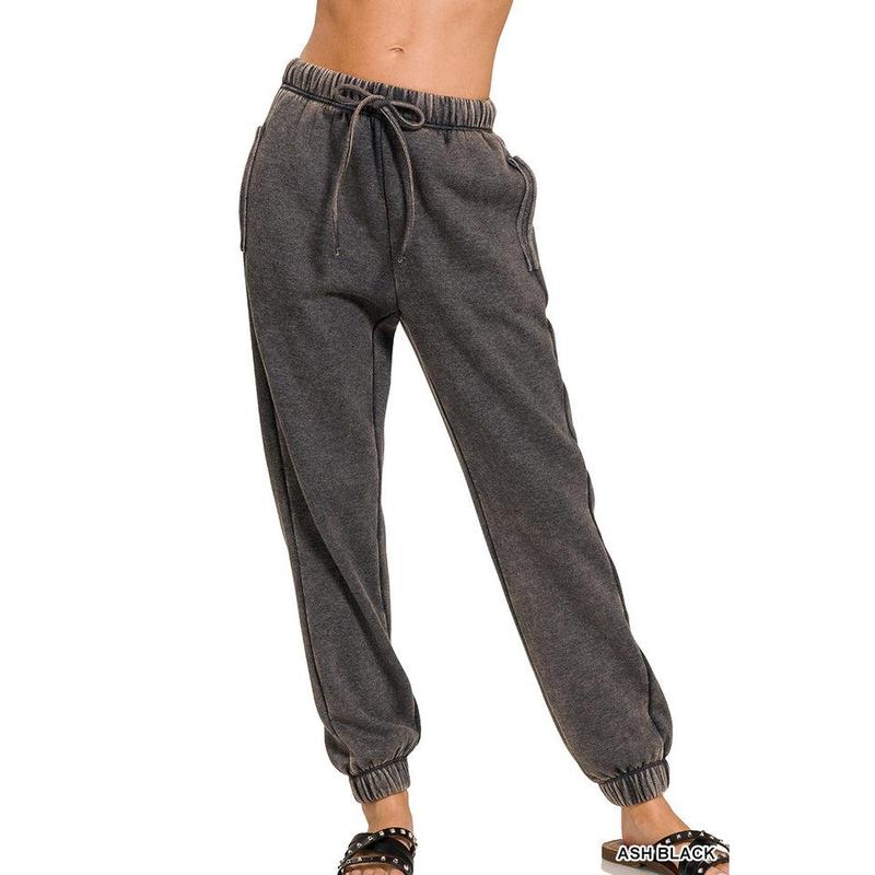 Cuffed Acid Wash Fleece Sweatpants w  Pockets!! (5 Options)
