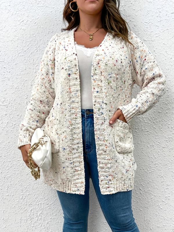  All Over Print Pocket Cardigan, Casual Long Sleeve Open Front Cardigan for Fall & Winter, Women's Clothing for Daily Wear