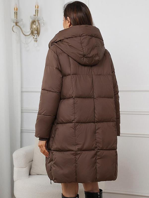 Women's Solid Zip Up Pocket Design Winter Coat, Casual Long Sleeve Thermal Outerwear for Fall & Winter, Women's Clothing for Daily Wear