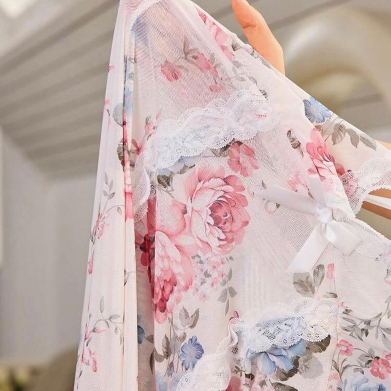 Women's Sexy Floral Mesh Pajama Dress for Loungewear and Nightwear