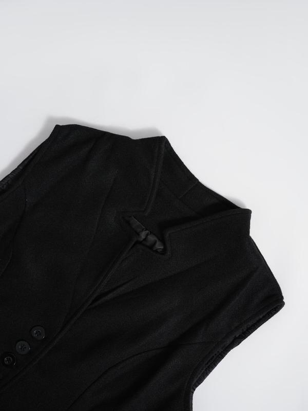 Women's Solid Color Notched Neck Button Pocket Vest Coat, Casual Sleeveless Outerwear for Daily Wear, Ladies Clothes for All Seasons, Winter Clothes Women