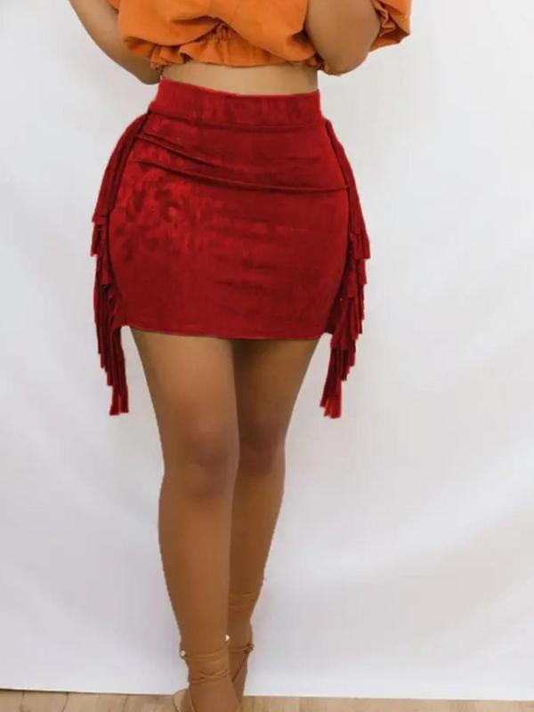 Women's Plain Fringe Trim High Waist Bodycon Skirt, Elegant Fashion Short Skirt for Party Club Dating, Ladies Summer Bottoms