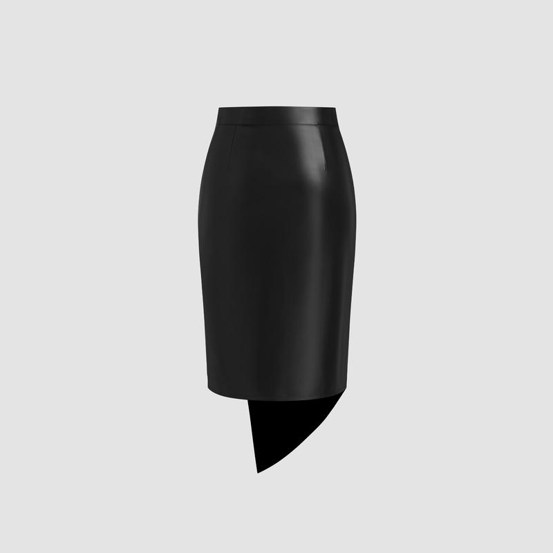 Cider [size 2-10] Faux Leather Mid Rise Solid Ruched Split Midi Skirt