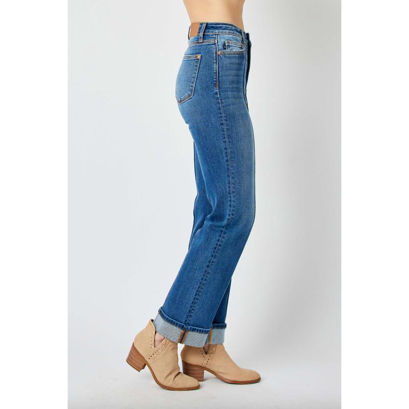Judy Blue Front Seam Cuffed Straight Leg Jeans