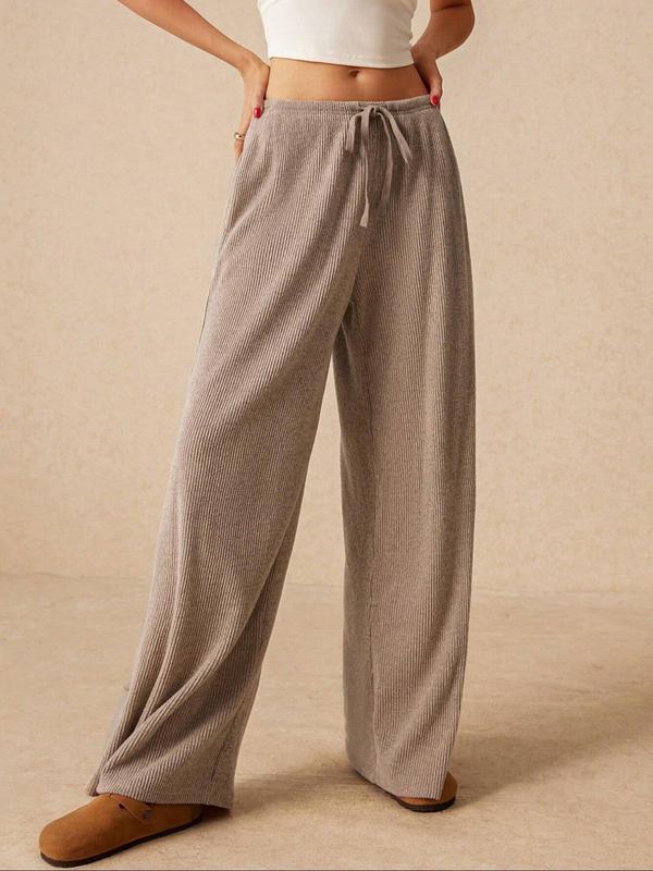 Women's Plain Drawstring Waist Wide Leg Pants, Casual Comfy Pants for Spring & Fall, Women's Bottoms for Daily Wear
