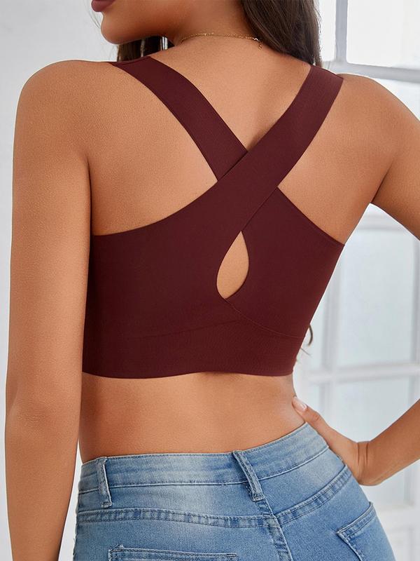 Women's Solid Criss Cross Backless Bralette, Casual Comfortable Breathable Wireless Bra, Lingerie for All Seasons