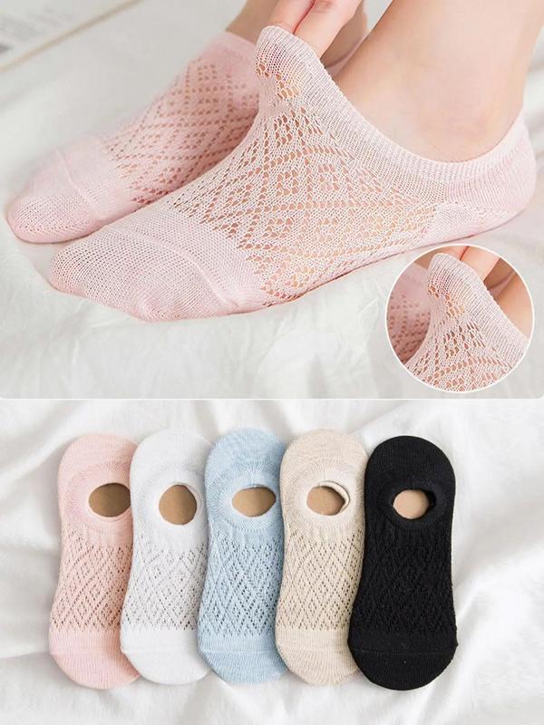 Women's Solid Knit Invisible Socks, Soft Breathable Non Slip Silicone Low Cut Socks, Multipack Thin Crew Socks for Summer Daily Wear, Women's Socks & Hosiery