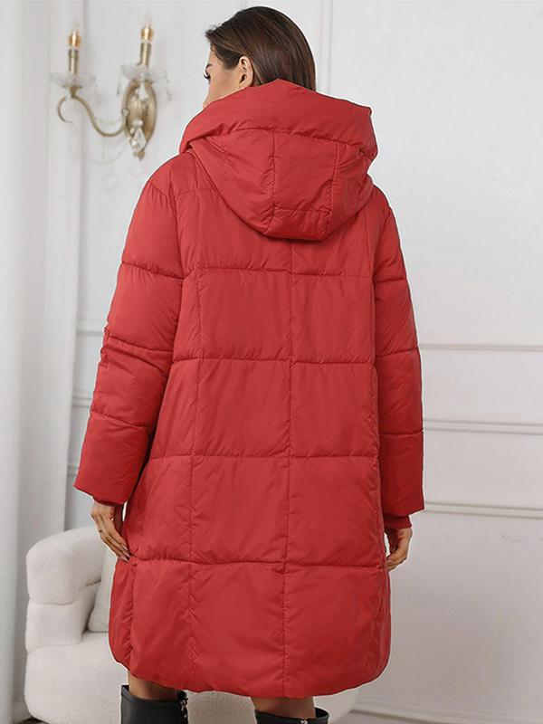 Women's Solid Zip Up Pocket Design Winter Coat, Casual Long Sleeve Thermal Outerwear for Fall & Winter, Women's Clothing for Daily Wear