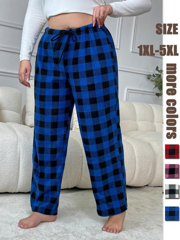  Plaid Print Drawstring Waist Pants, Casual Comfy Elastic Waist Trousers for Women, Women's Sleepwear for Fall & Winter