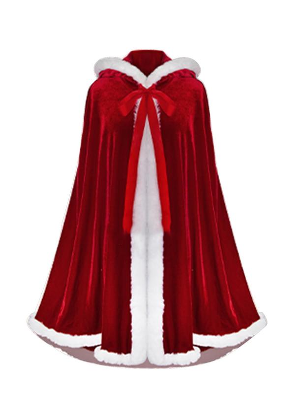 Women's Christmas Themed Fuzzy Trim Cloak Sleeve Hooded Cape Robe, Casual Long Sleeve Tie Front Lounge Robe for Fall & Winter, Women's Sleepwear for Indoor Wear