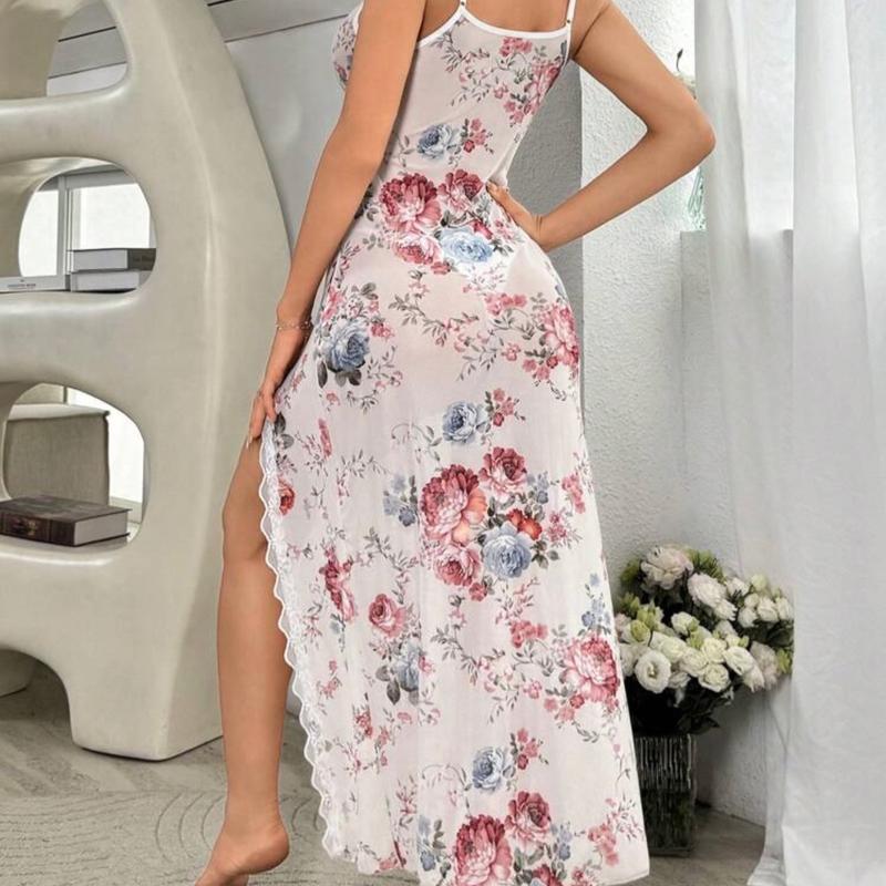 Women's Sexy Floral Mesh Pajama Dress for Loungewear and Nightwear
