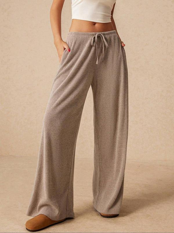 Women's Plain Drawstring Waist Wide Leg Pants, Casual Comfy Pants for Spring & Fall, Women's Bottoms for Daily Wear