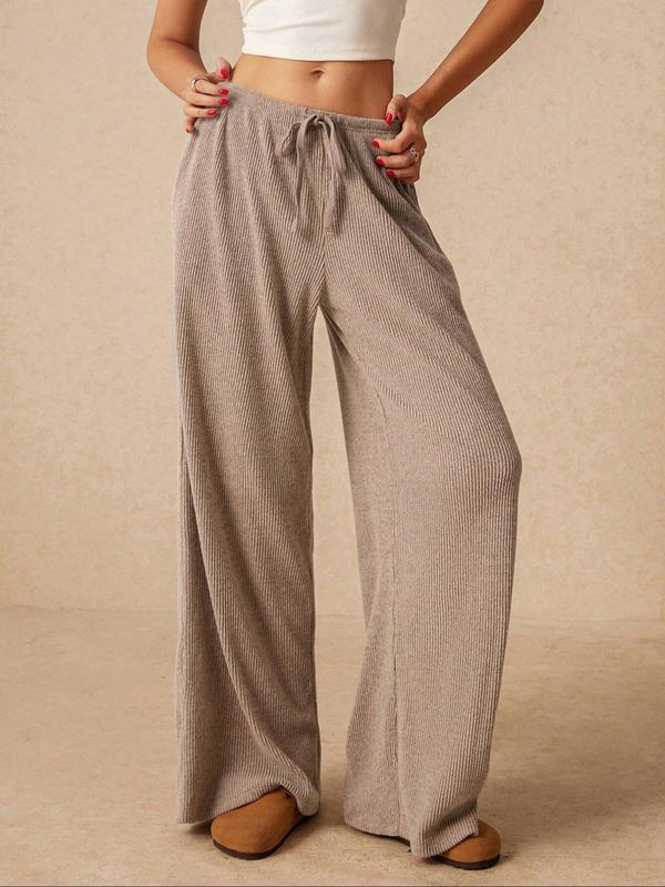 Women's Plain Drawstring Waist Wide Leg Pants, Casual Comfy Pants for Spring & Fall, Women's Bottoms for Daily Wear