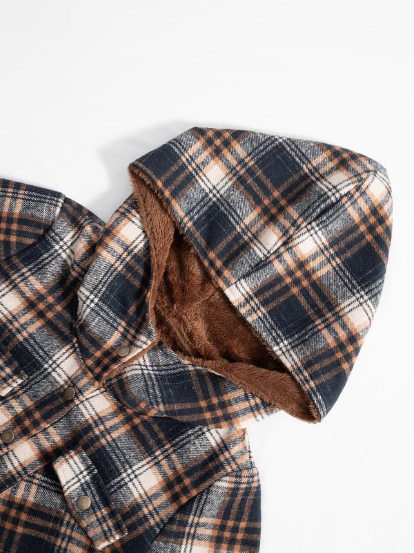 Women's Plaid Print Button Front Hooded Jacket, Casual Long Sleeve Pocket Outerwear for Fall & Winter, Ladies Clothes for Daily Wear