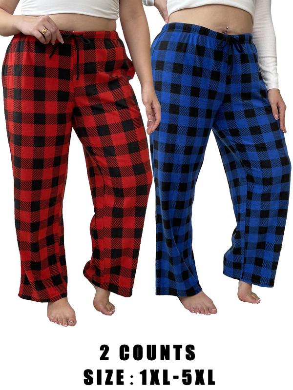  Plaid Print Drawstring Waist Pants, Casual Comfy Elastic Waist Trousers for Women, Women's Sleepwear for Fall & Winter