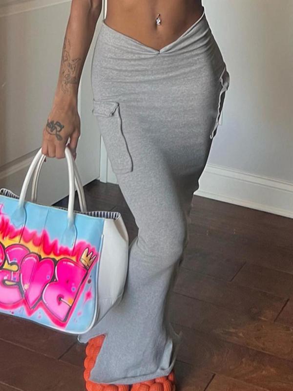 Women's Plain Dual Pocket Split Bodycon Skirt, Fashion Casual Maxi Skirt, Skirts for Women, Women's Summer Bottoms for Daily Outdoor Wear, Back To School Outfit