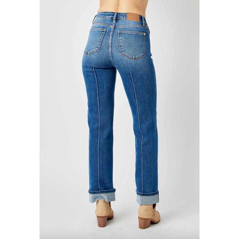Judy Blue Front Seam Cuffed Straight Leg Jeans