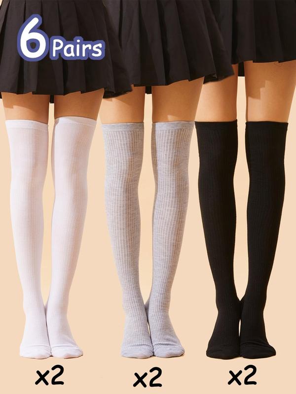 Women's Solid Over The Knee Socks, Fashion Comfy Breathable Socks for Daily Wear, Womens Thigh High Socks