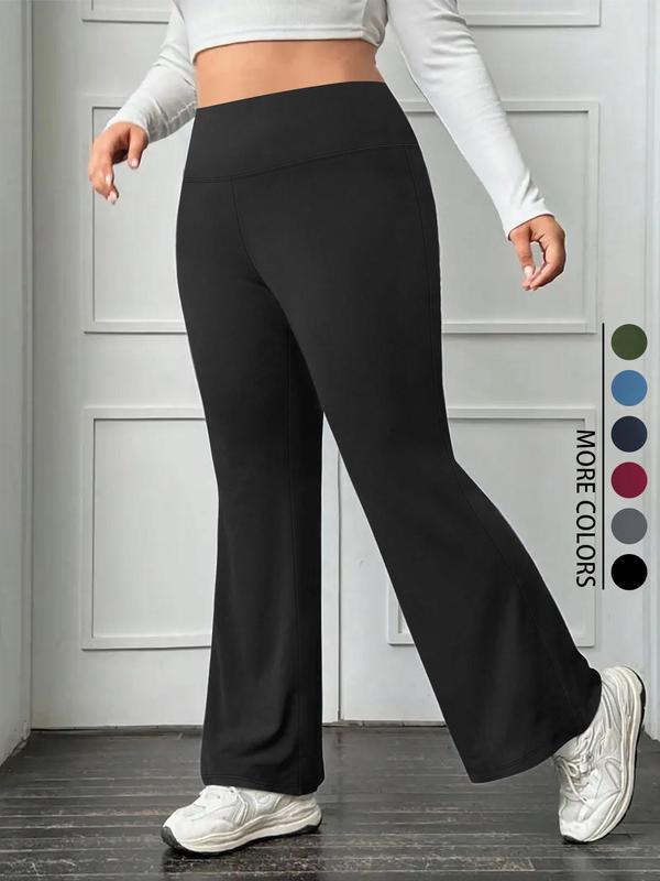  Solid High Waist Flared Leg Pants, Casual Comfy High Stretch Bell Bottom Trousers for Daily Wear, Women's Bottoms for Fall & Winter