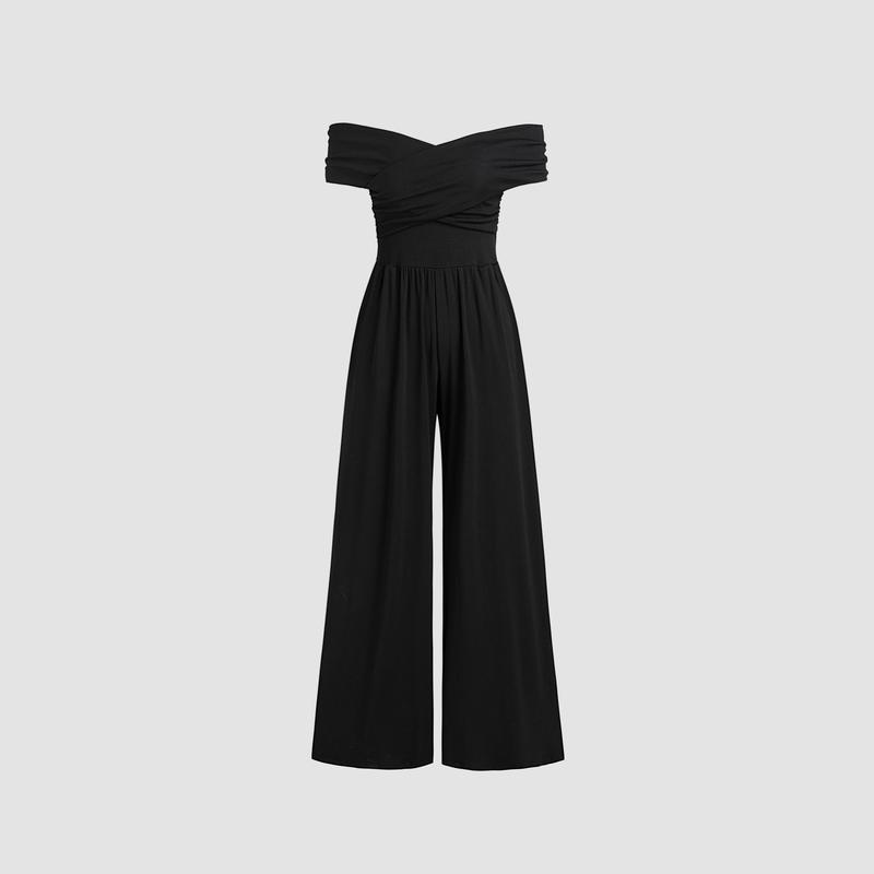 Cider [3 colors, size 0-26] Off-shoulder Criss Cross Jumpsuit
