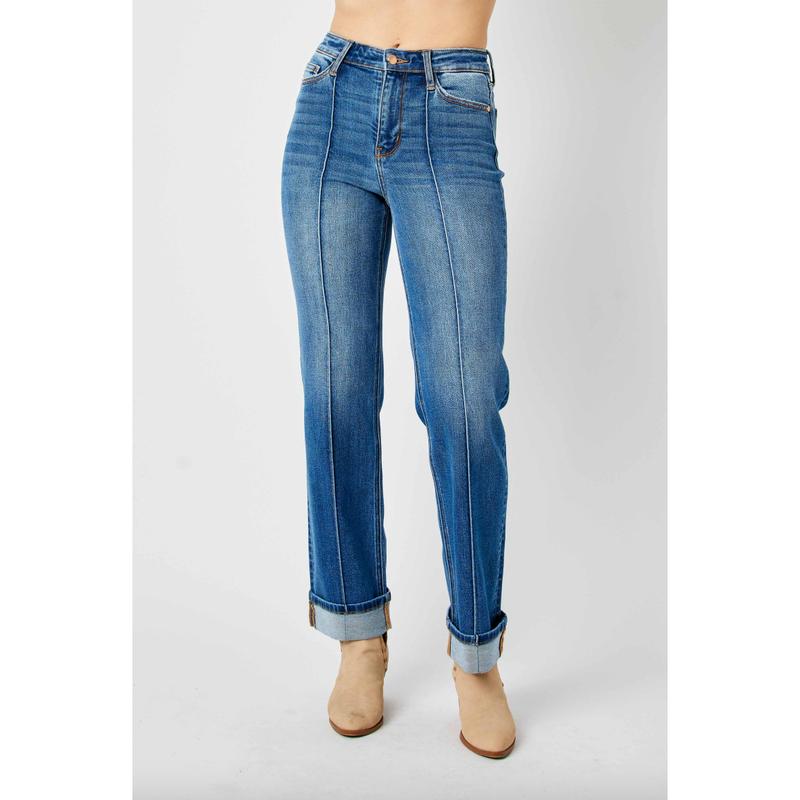 Judy Blue Front Seam Cuffed Straight Leg Jeans