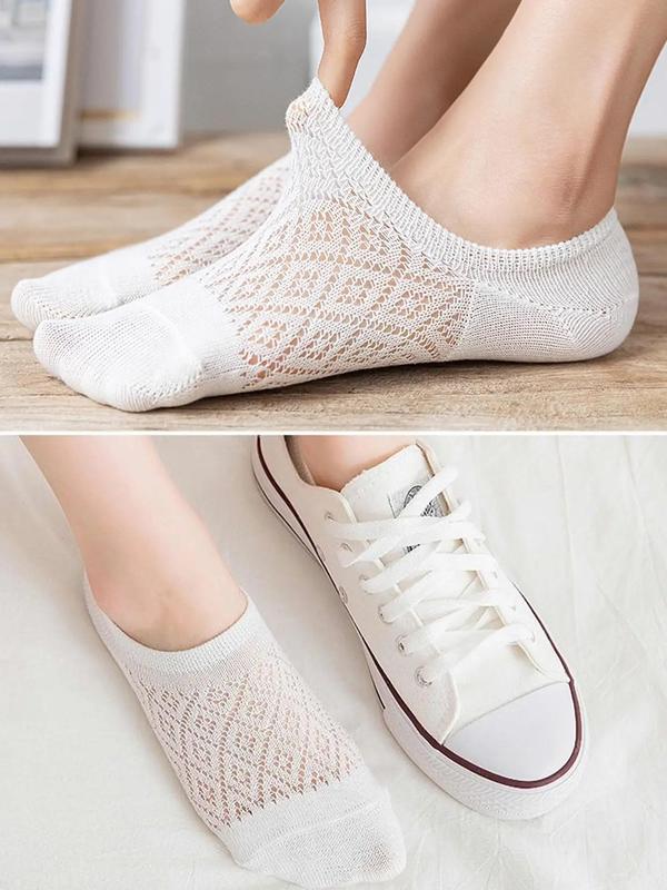 Women's Solid Knit Invisible Socks, Soft Breathable Non Slip Silicone Low Cut Socks, Multipack Thin Crew Socks for Summer Daily Wear, Women's Socks & Hosiery