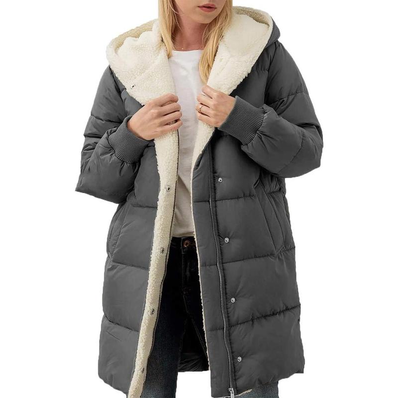 Womens Winter Warm Coats Sherpa Fleece Lined Long Hooded Puffer Jacket Christmas gift