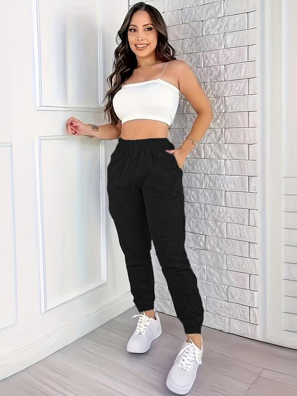 Women's Plain Elastic Waist Jogger Pants, Casual Comfy Pocket Sweatpants for Spring & Fall, Women's Bottoms for Daily Wear