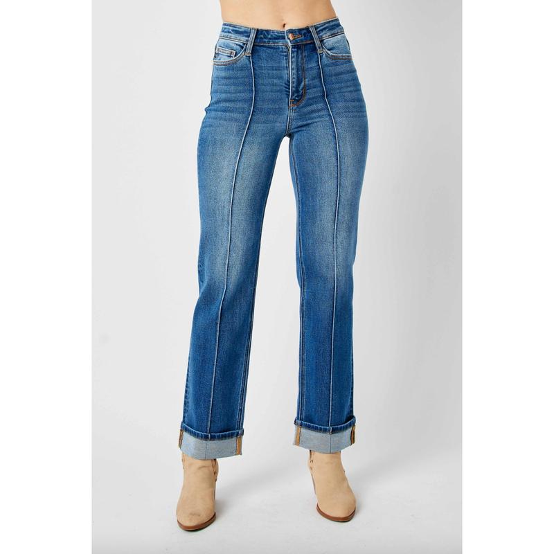 Judy Blue Front Seam Cuffed Straight Leg Jeans