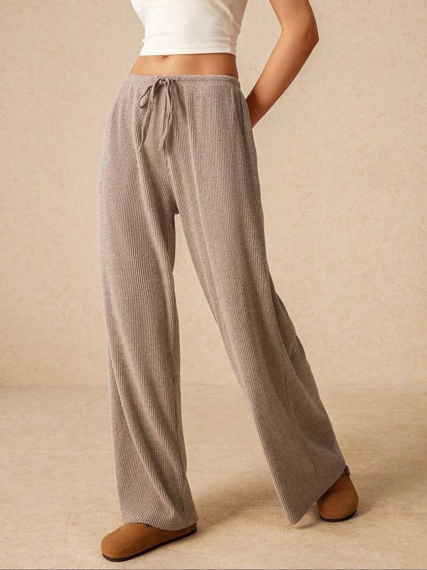 Women's Plain Drawstring Waist Wide Leg Pants, Casual Comfy Pants for Spring & Fall, Women's Bottoms for Daily Wear
