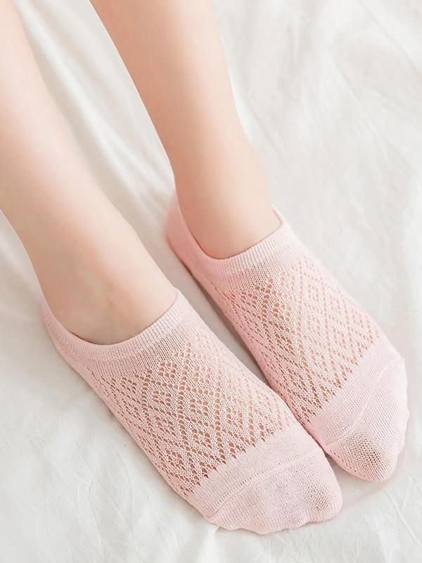 Women's Solid Knit Invisible Socks, Soft Breathable Non Slip Silicone Low Cut Socks, Multipack Thin Crew Socks for Summer Daily Wear, Women's Socks & Hosiery