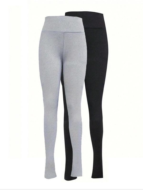 Women's Solid Color Skinny Stacked Pants, Casual Comfy High Waist Trousers for Daily Wear, Ladies Bottoms for All Seasons
