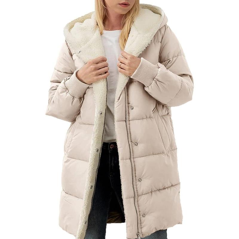 Womens Winter Warm Coats Sherpa Fleece Lined Long Hooded Puffer Jacket Christmas gift