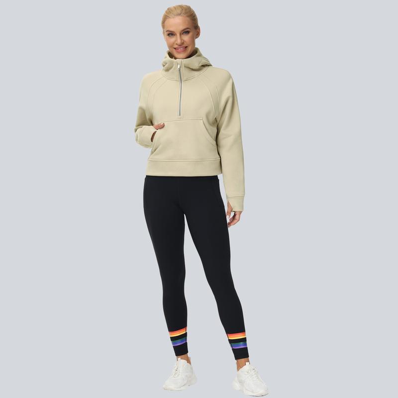THE GYM PEOPLE Womens' Hoodies Half Zip Fleece Crop Pullover Sweatshirts with Pockets Thumb Hole