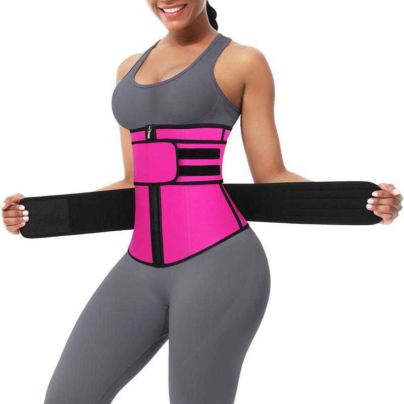 FeelinGirl Hot Selling 7 Fatting Burning Double Belt Waist Trainer Compression Fabric Shapewear Comfort Womenswear