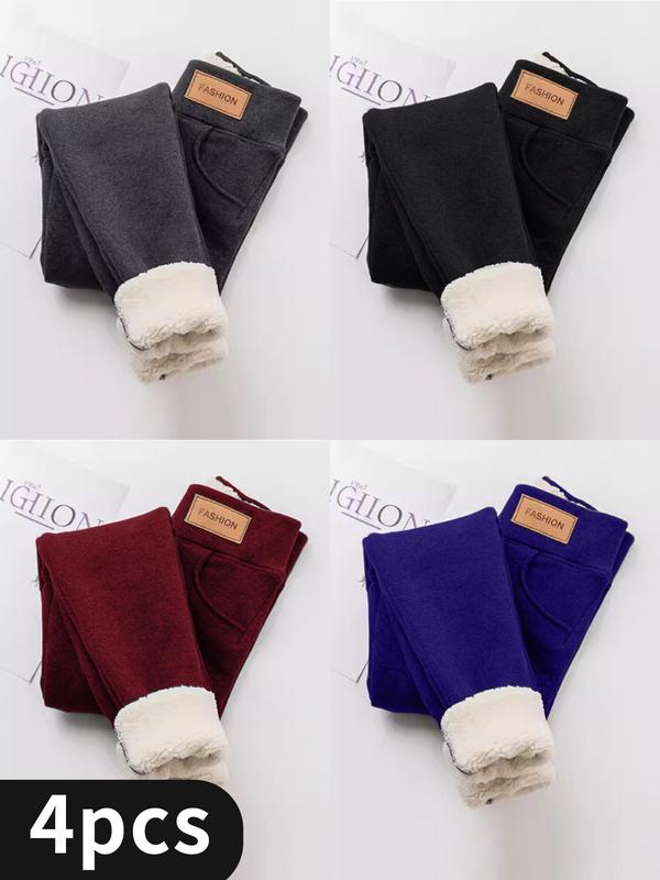 Women's 4-piece high-waist cotton plush pants with side pockets for casual style and comfort in winter Womenswear Bottom