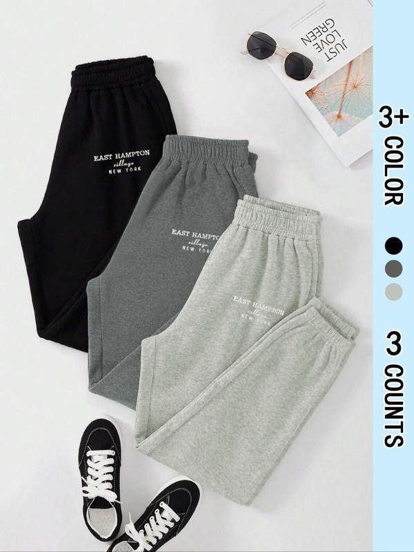 Women's Letter Print Elastic Waist Jogger Pants, Casual Comfy Trousers for Daily Wear, Ladies Bottoms for All Seasons