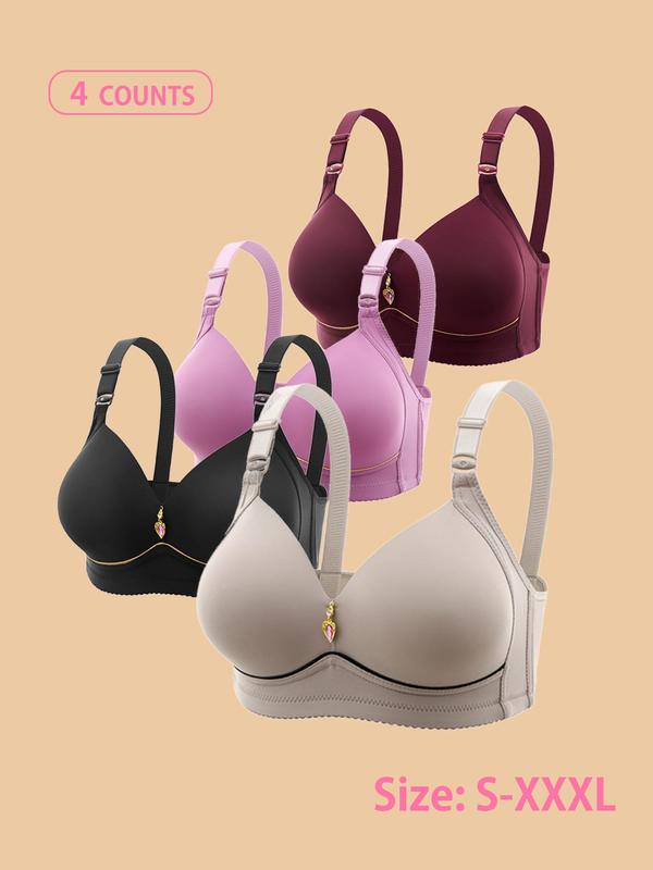 Women's Solid Wireless Bralette, Comfortable Breathable Adjustable Strap Bra, Soft Lingerie for All Seasons
