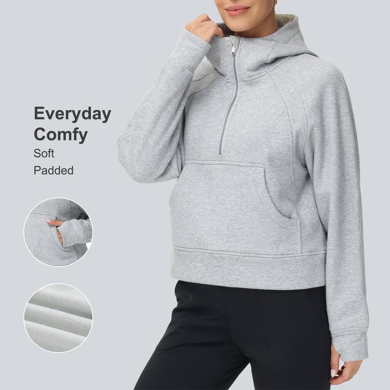 THE GYM PEOPLE Womens' Hoodies Half Zip Fleece Crop Pullover Sweatshirts with Pockets Thumb Hole