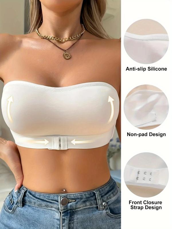 Women's Solid Color Wireless Bra with Clear Bra Straps, Hook & Eye Front Push Up Bralette, Women's Lingerie for All Seasons