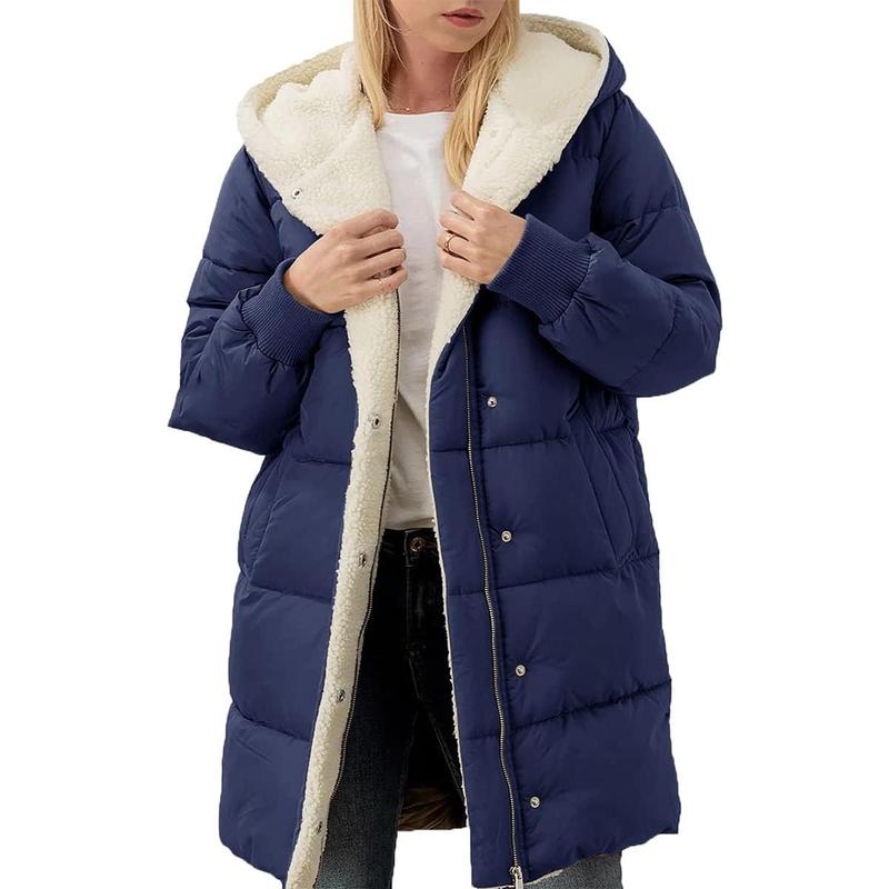 Womens Winter Warm Coats Sherpa Fleece Lined Long Hooded Puffer Jacket Christmas gift