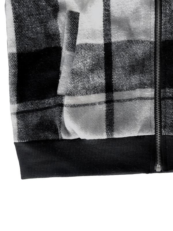Women's Plaid Print Zip Up Bomber Jacket, Casual Long Sleeve Baseball Collar Outerwear for Spring & Fall, Ladies Clothes for Daily Wear