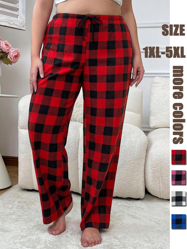  Plaid Print Drawstring Waist Pants, Casual Comfy Elastic Waist Trousers for Women, Women's Sleepwear for Fall & Winter