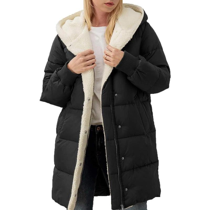 Womens Winter Warm Coats Sherpa Fleece Lined Long Hooded Puffer Jacket Christmas gift