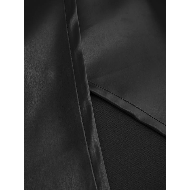 Cider [size 2-10] Faux Leather Mid Rise Solid Ruched Split Midi Skirt