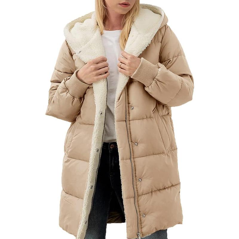 Womens Winter Warm Coats Sherpa Fleece Lined Long Hooded Puffer Jacket Christmas gift