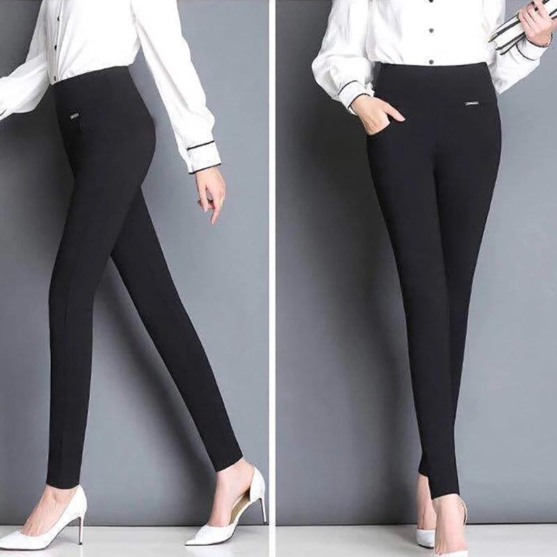 Thick&Thin Fleece Autumn Winter Office Lady Pants OL Women Black Trousers Slim Fit All-Match Femal Basic Pencil Pants Casual