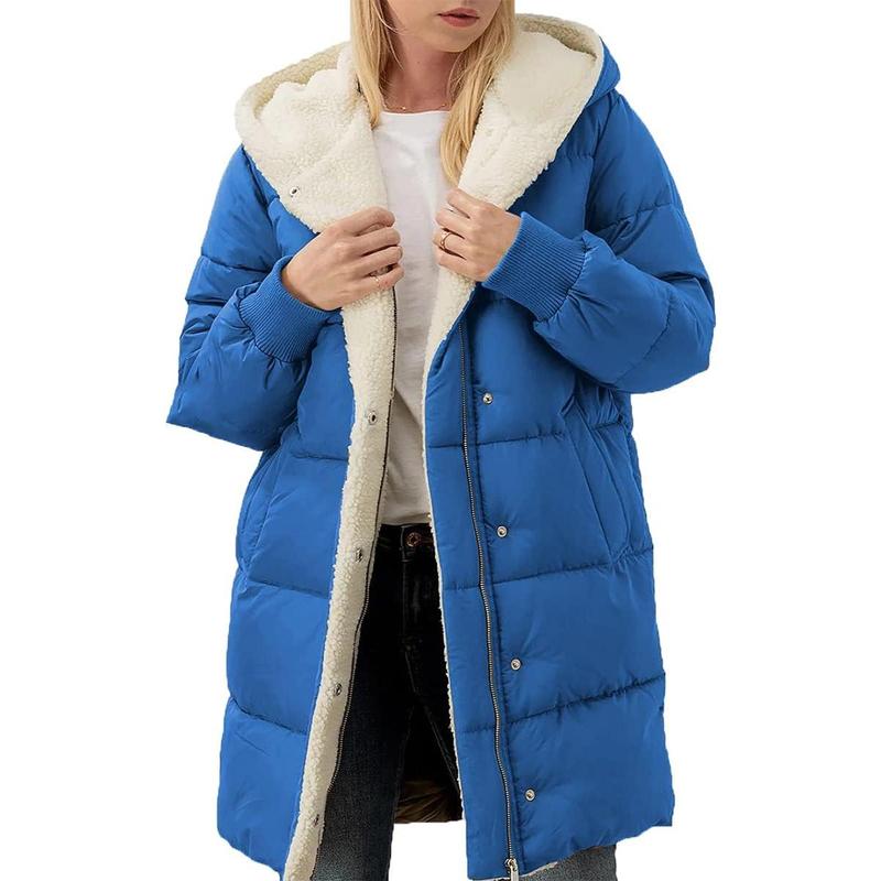 Womens Winter Warm Coats Sherpa Fleece Lined Long Hooded Puffer Jacket Christmas gift